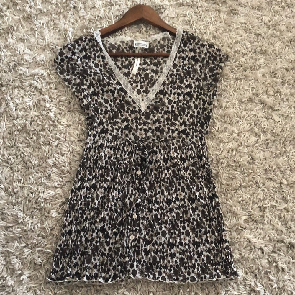 Brown/Tan/ lace/ flower patterned short sleeve blouse, Street One, Eur38/Us8,
